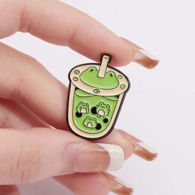 Cute Animal Milk Tea Enamel Pins Custom Salamander Capybara Frog Fox Brooches Lapel Badges Animal Jewelry Gift for Kids Friends