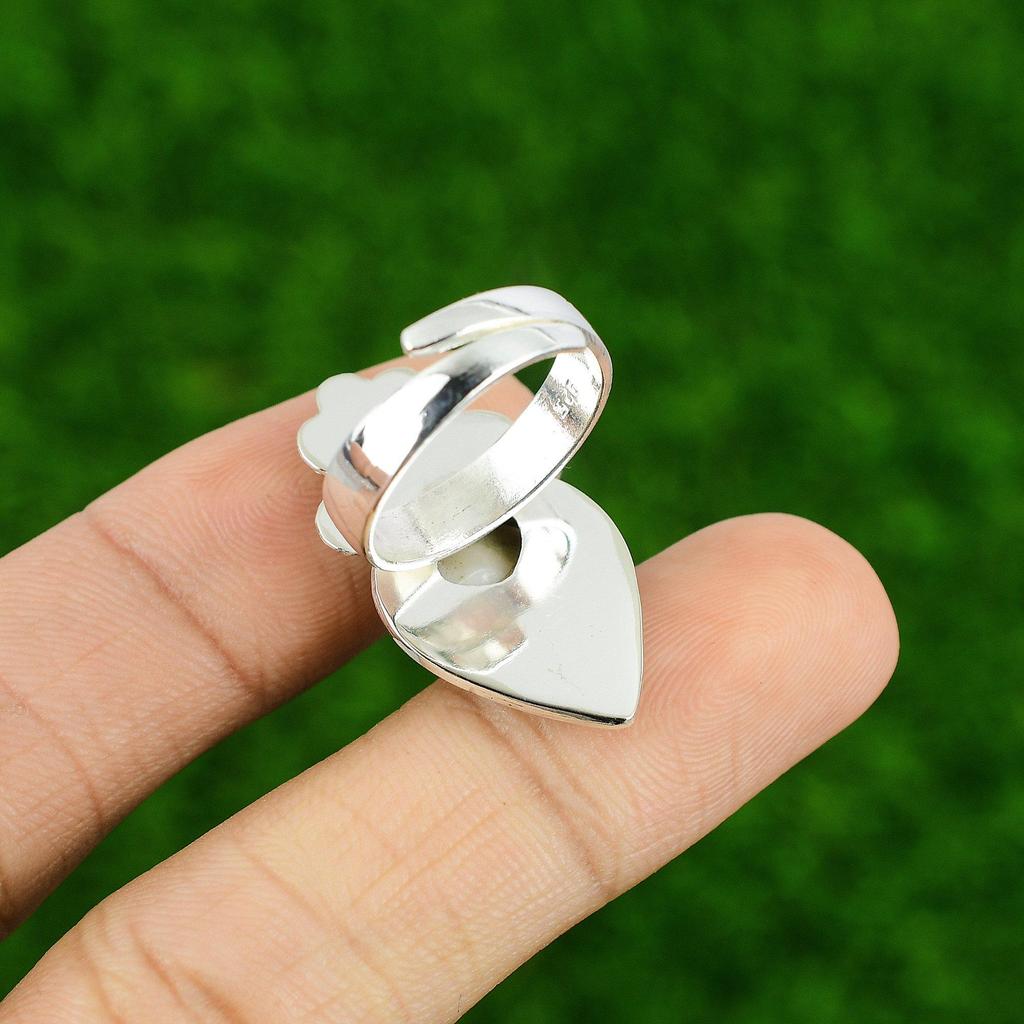 Natural Shiva Eye Shell Promise Flower Adjustable Ring 925 Silver For Girls