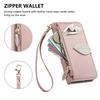 PU Leather Leaf Buckle Multi-function Wallet Case for OPPO/VIVO/Redmi/Google 3 Card Slots + Zip Coin Pocket + Stand & Detachable Long Shoulder Strap