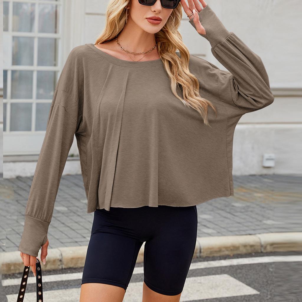 Весна и лето новая однотонная блузка для отдыха и спорта свободная с длинным рукавом для йоги для женщин