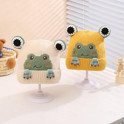 Мультяжная вязаная шапка-лягушка для детей - Теплая и ветрозащитная для мальчиков и девочек