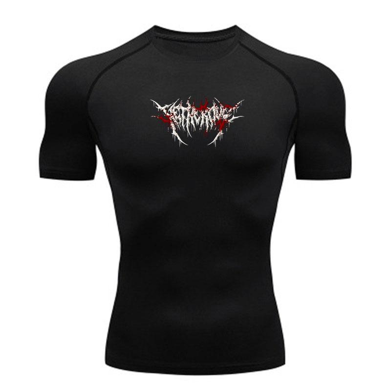 Men's Compression Athletic T-Shirt, Quick Dry Breathable Stretch Sport Top with Sharp Blood Drip Death Metal Style Print for Gym Workout Running Train