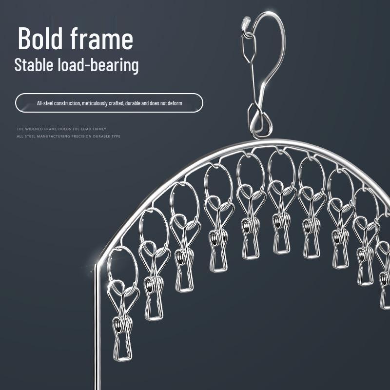 Multi-Layer Stainless Steel Drying Rack with Windproof Hooks for Socks & Underwear