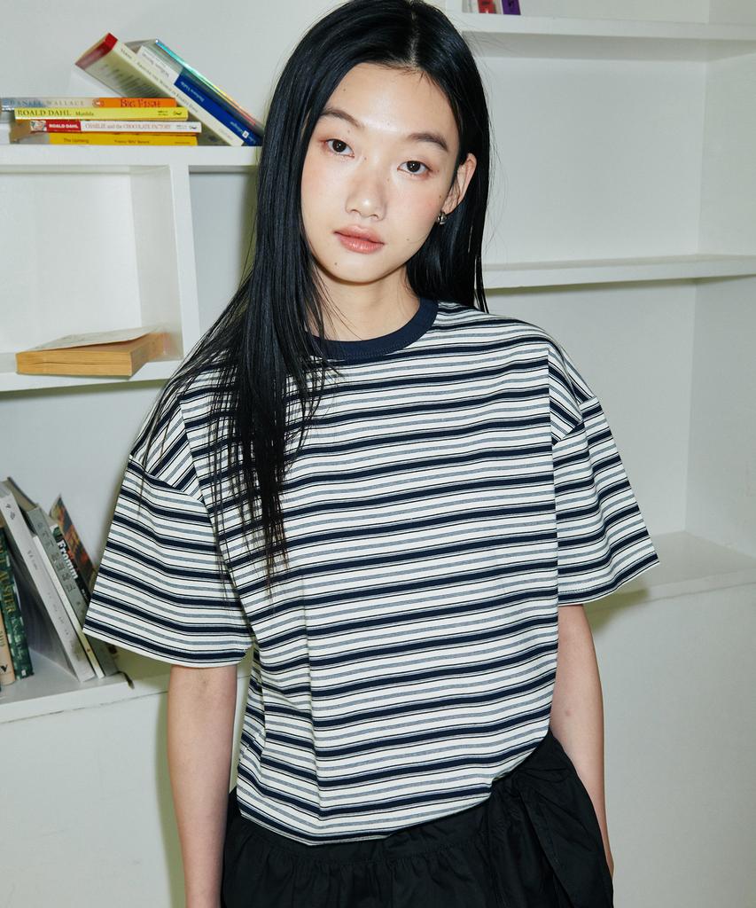 GLW [Unisex] Striped Short Sleeve T-Shirt Navy