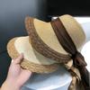 Foldable Straw Weaving Beach Hat Hollow Out Bow Fisherman Cap Folding Sun Cap Bucket Hat  Seaside