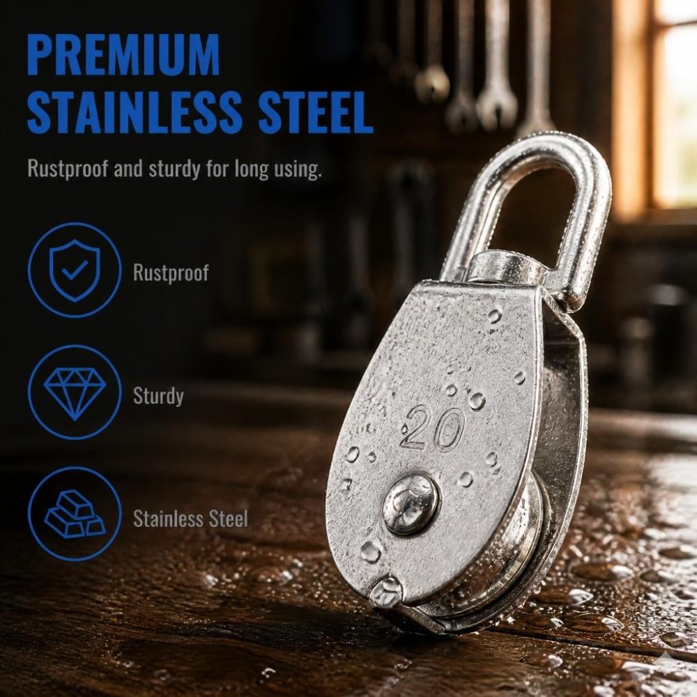 4pcs 304 Stainless Steel Pulley Block M20 Swivel Pulley Wheel Heavy Duty Lifting Pulley Wire Rope