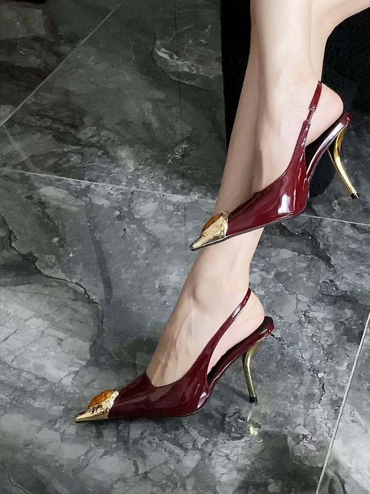 Тополь Шулин тот же бордовый сексуальный драгоценный камень подиум высокие каблуки женские слово со стразами золотой каблук остроконечные босоножки женщины