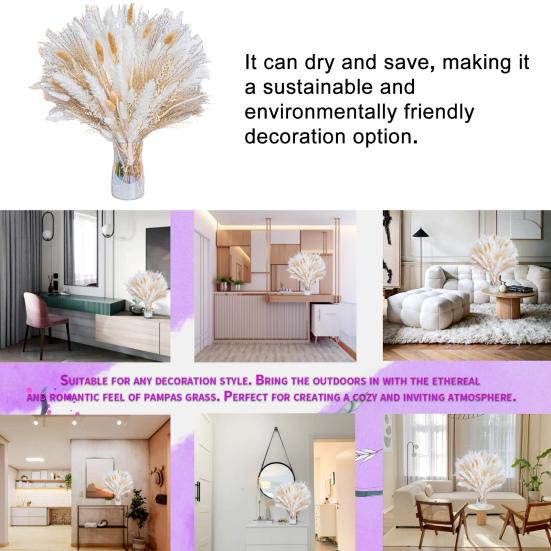 Букет из сушеных пампасов, 95 шт., реалистичный, создающий романтическую атмосферу, экологически чистый, красивый, букет из сушеных цветочных композиций в стиле бохо, букет из пампасной травы