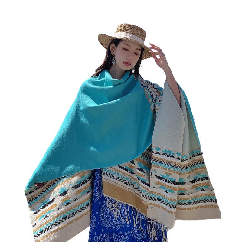 Tourism Ethnic Style Fringed Knitted Shawl Travel Photo Scarf Cape Northwest Prairie Cape Women