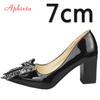 Fashion Aphixta Elegant Square Heels Patent Leather Official Pumps Women Bling Sequins Butterfly-knot Pointed Toe Dress Shoes Woman