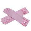 Little Girls Long Princess Gloves Bowknot Trim Long Formal Satin Gloves for Party Pink
