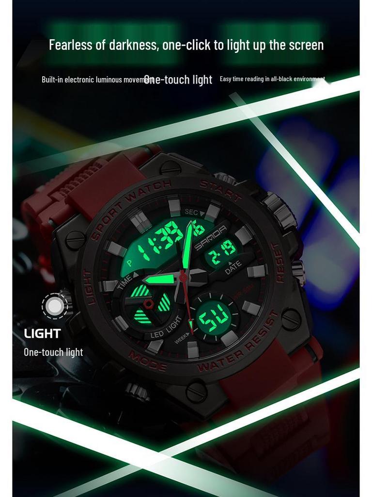 Sanda Men's Multifunctional Waterproof Luminous Military-Style Outdoor Sports Electronic Watch