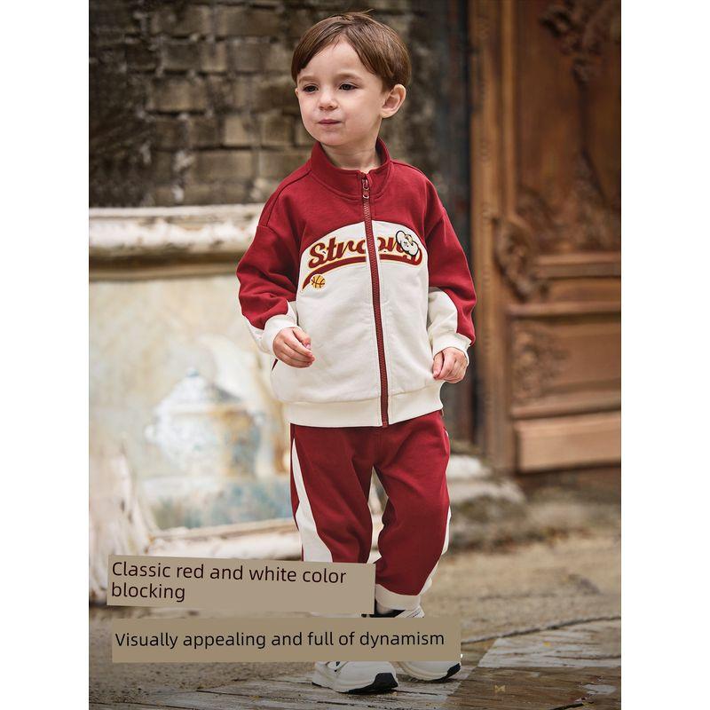 David Bella Boys' Red Suit 2026 New Spring Clothing Kidsren's Jacket Two-Piece Set Baby Sports Sweatshirt