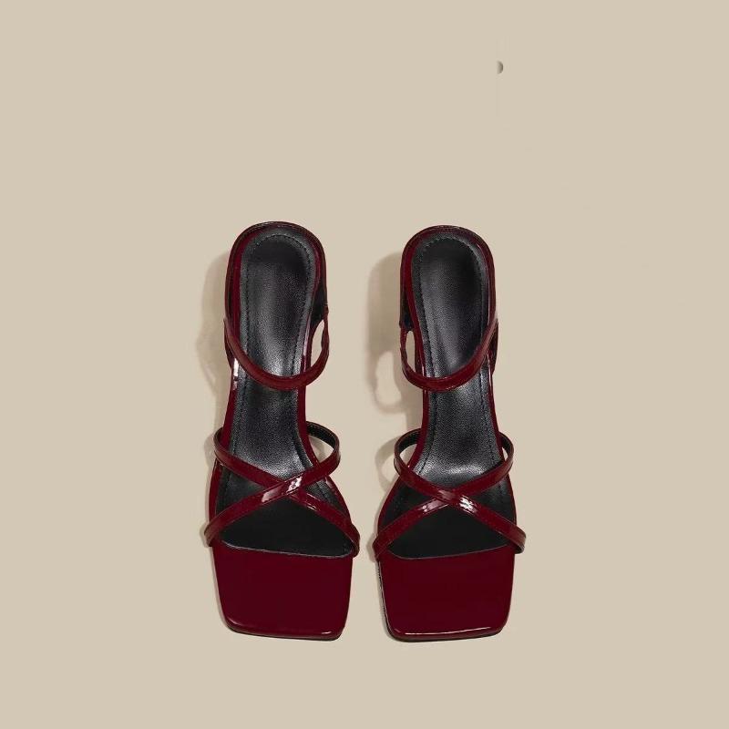 Модные новые женские босоножки на высоком каблуке винного цвета с квадратным носком и декором в виде бабочки, летние уличные шлепанцы, женская обувь на тонком каблуке для вечеринок и свадеб