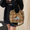 Korean Version of Cute Plaid Large Capacity Shoulder Bag New Textured Cartoon Puppy Messenger Bag