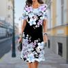 Women Casual Dress Summer Pure Flowers Print Dresses For Women O-neck Short Sleeve Dress Plus Size