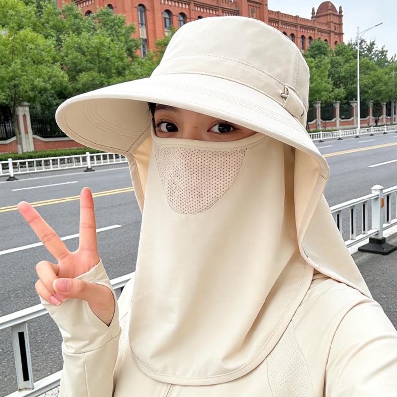 Women UPF 50+ Sun Hat with Face Cover and Neck Flap Outdoor Fishing Hiking Gardening Wide Brim Breathable Cap