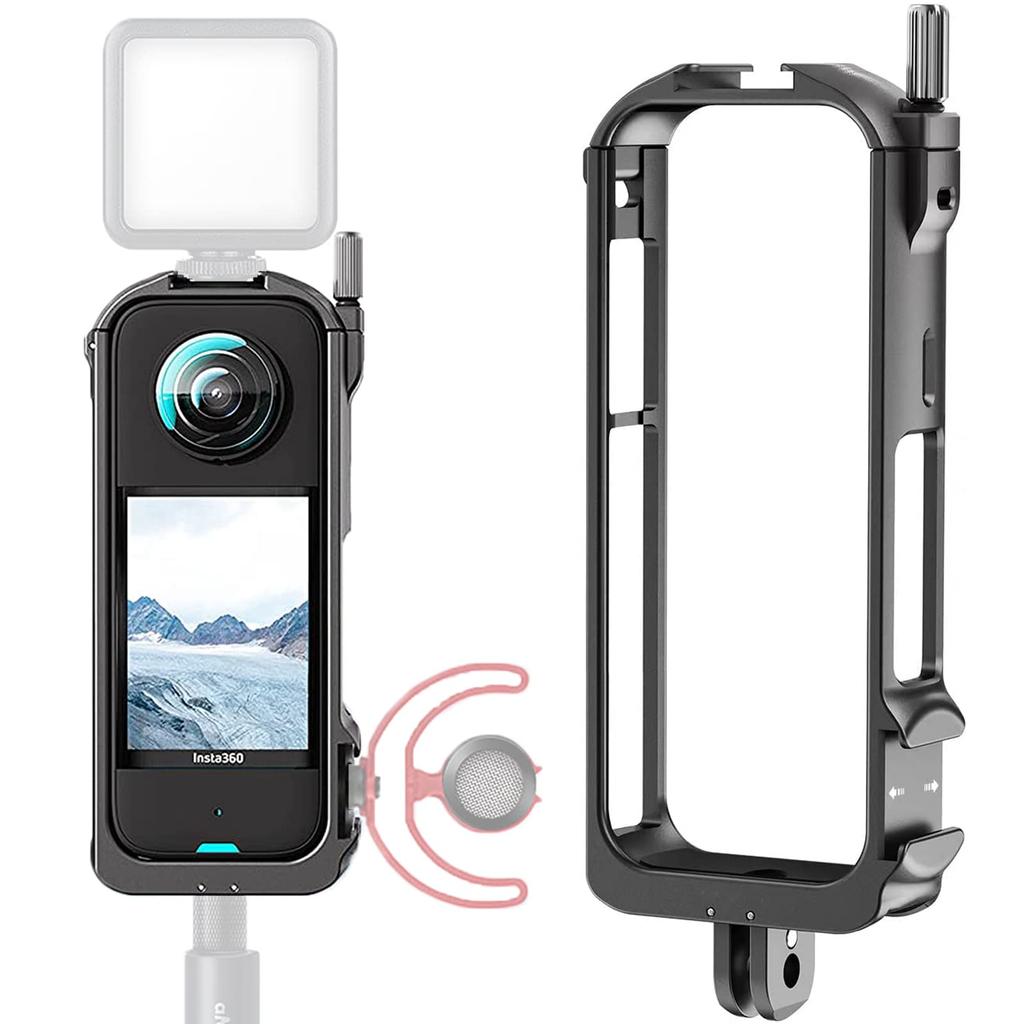 Miimall Compatible Insta 360 X3 Multifunctional Case Aluminum Bumper Insta 360 X3 Accessories Aluminum Material Flash Microphone Selfie Stick