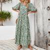 Women Summer Casual Floral Print O Neck Dress High Waist Loose Large Size Ankle Length Middle Long Sleeve Spring Dress