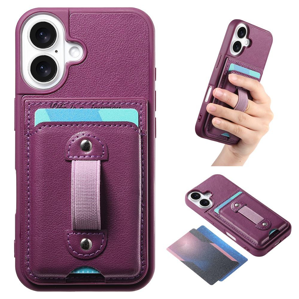 Противоскользящий чехол для телефона с эластичным ремешком на запястье и держателем для карт - Ударопрочный бампер из ТПУ + Текстурированная задняя крышка из ПУ кожи, Чехол-кошелек для iPhone/Samsung