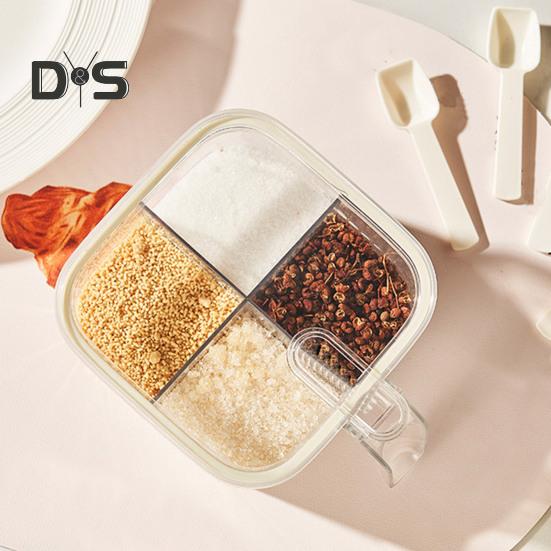1 комплект, коробка для приправ, 4 отделения, контейнер для специй, приправ с ложкой, многофункциональная коробка для хранения для домашней кухни
