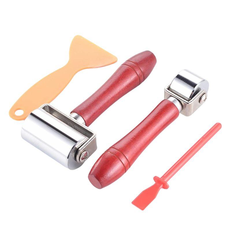 A84E-Leather Press Edge Roller Leather Glue Laminating Roller With Scraper (2.36 Inch +1 Inch)