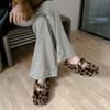 Retro Leopard Print~ Fluffy Round Head Buckle with Warm Fluffy Shoes for Women's New Thick-soled Half-drag