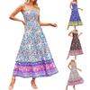 Women's Sleeveless Vintage Floral Bohemian Dress Adjustable Straps With Pockets