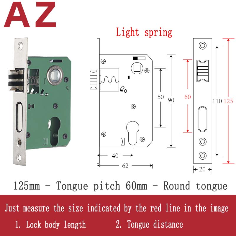 Stainless Steel Lock Body Lock Core Indoor Bedroom Lock Tongue Lock Universal Type Room Household Silent Wooden Door Lock