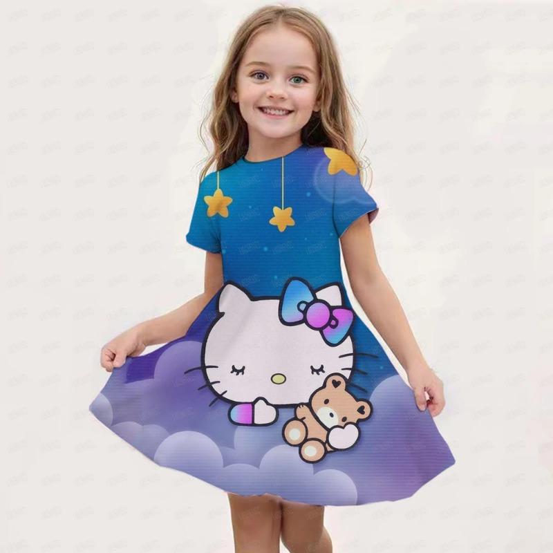 Летняя Новая Детская Одежда Платье Без Рукавов С Принтом Hello Kitty Для Девочек 3-14 Лет Повседневное Дышащее Платье Принцессы