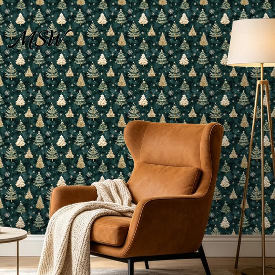 Waterproof Decorative Wall Covering Christmas Tree Sticker, 150/300cm Gold Green Peel And Stick Wallpaper, Living Room Bedroom Mural Removable