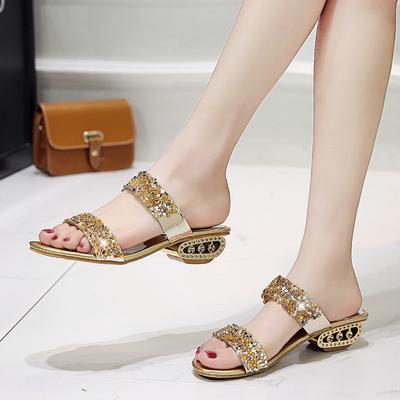 Модные европейские и американские классные тапочки женские летние 2025 г. со стразами и пайетками одна обувь две женские тапочки