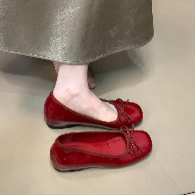 Красные туфли-лодочки с бантом Французские туфли-лодочки 2025 весна женская обувь внутренний подъем бабушкины туфли