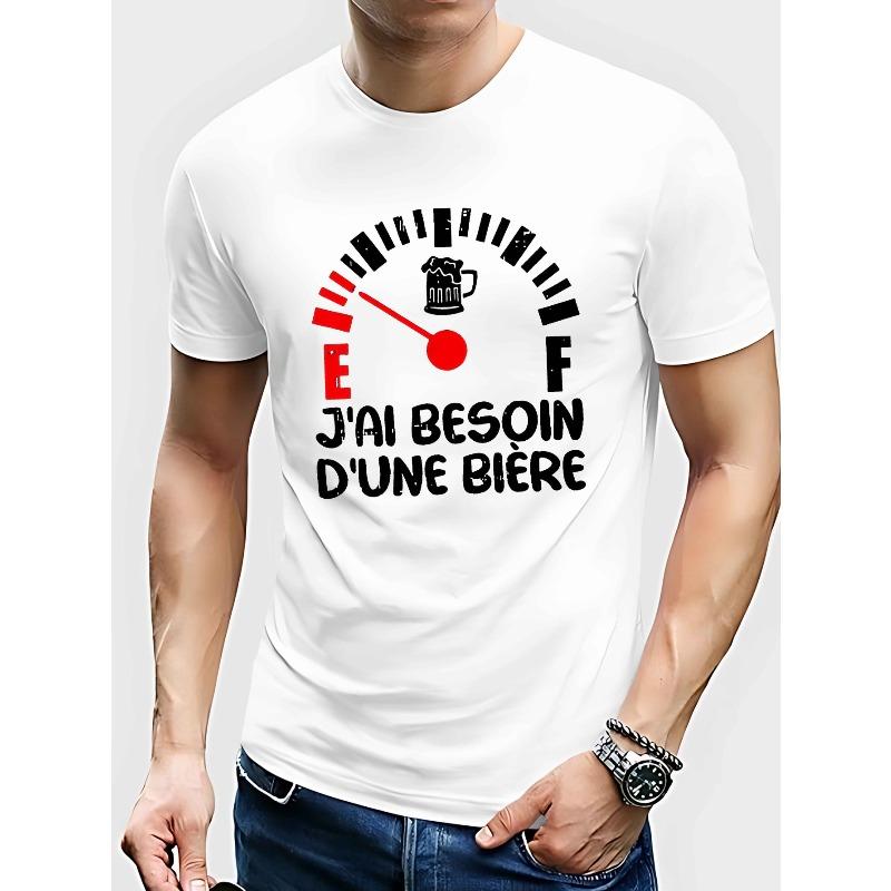 Мужская смешная французская футболка "J' Besoin 'un Bière" (Мне нужна пиво) - Повседневная летняя футболка с коротким рукавом с французской фразой и пивом, Машинная стирка, Круглый вырез