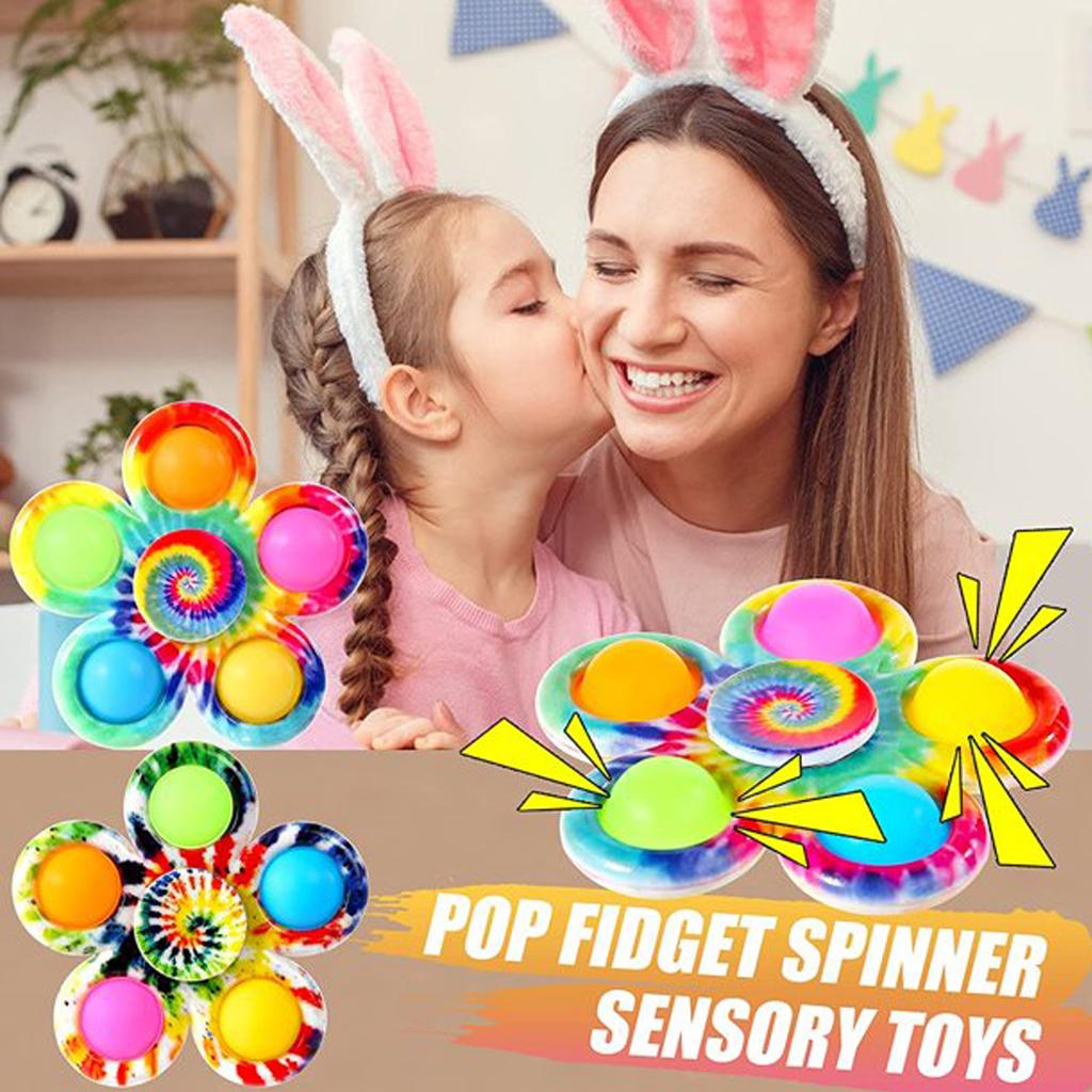 Fidget Spinner Toys Tie Dye Colorful Push Bubble Hand Spinner For ADHD Anxiety Stress Relief Sensory Party Favor For Kids Gifts