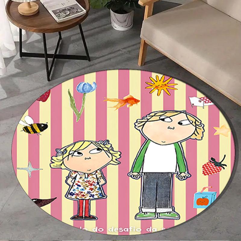 1PC Char-lie and Lola Adventure Round Rug, Non-slip Chair Mat, Home Decor, Circle Carpet Perfect for Office, Bedroom, Living Room,Christmas gift