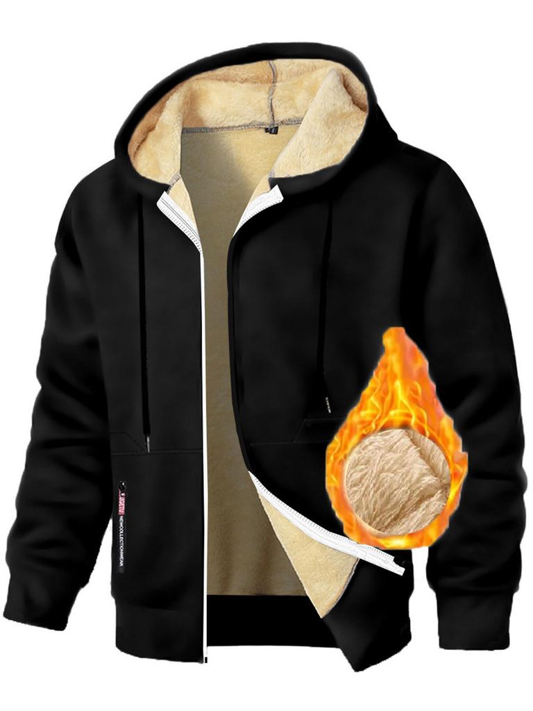 Осень Новая Мужская Повседневная Флисовая Толстовка с Капюшоном на Молнии Однотонная Теплая Спортивная Одежда Мужская Модная Верхняя Одежда