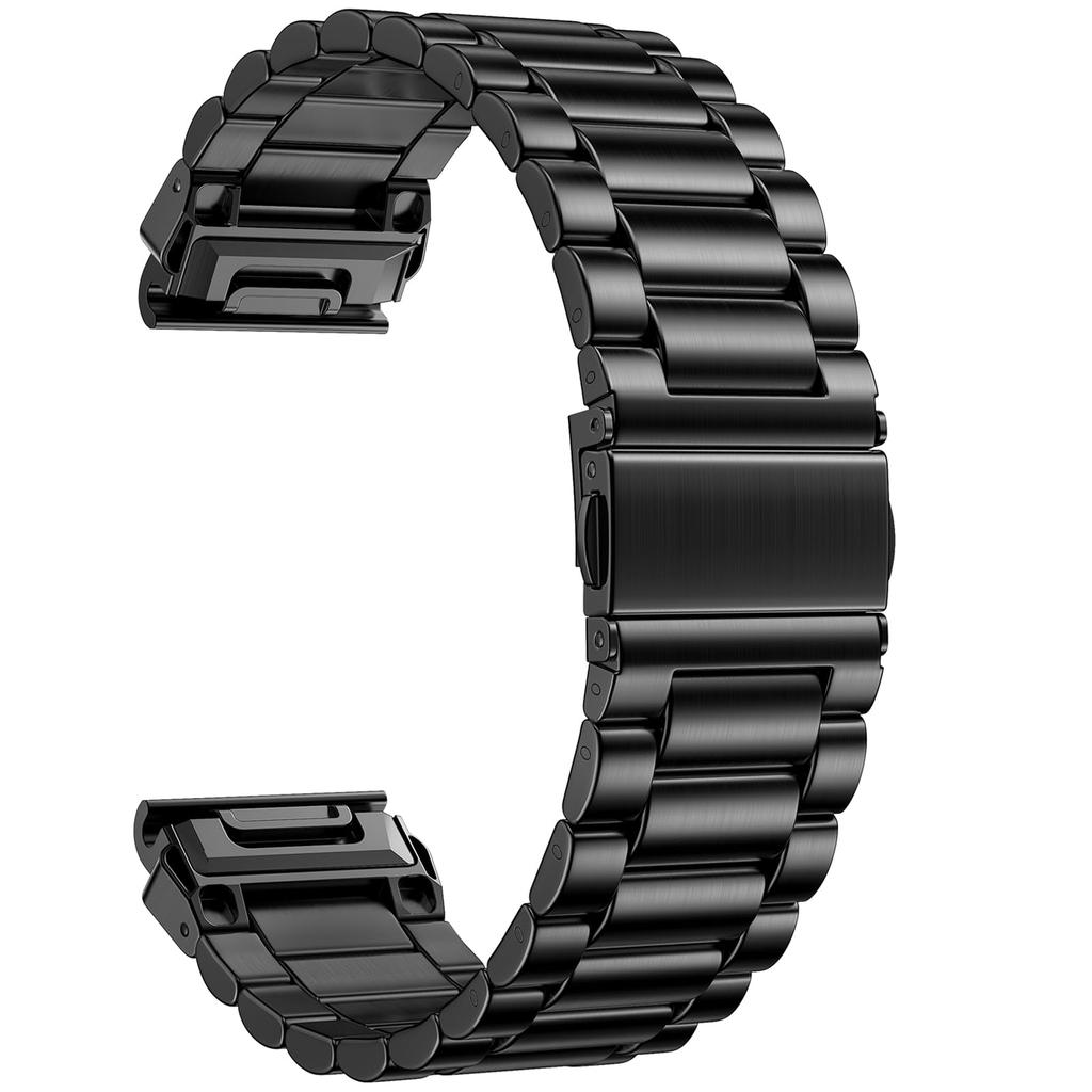 26mm 3-Bead Watch Band for Garmin Fenix 8 Pro AMOLED 51mm / 8 51mm / Enduro 3 / Enduro 2 Stainless Steel Replacement Strap with Folding Clasp
