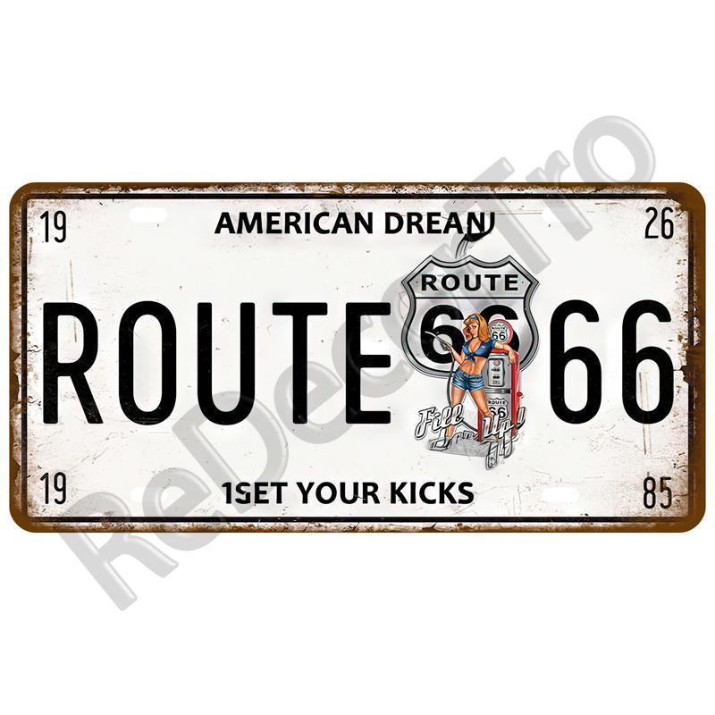 Garage Car Retro Route 66 Tinplates Plate Metal Sign Posters On The Wall Tin Sign Vintage Poster Home Decor Art Room Decoration