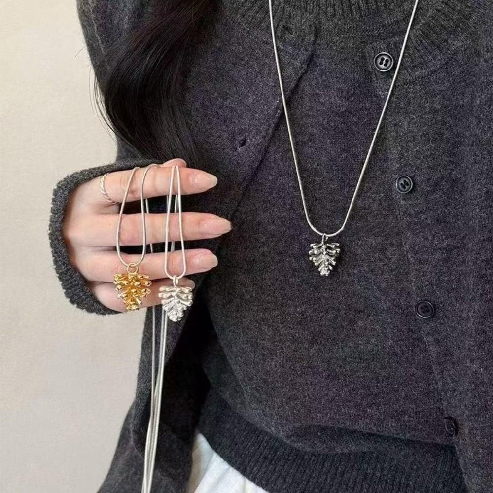 Snake Bone Chain Pinecone Necklace Jewelry Metal Pendant Chain Necklace Ornament Women