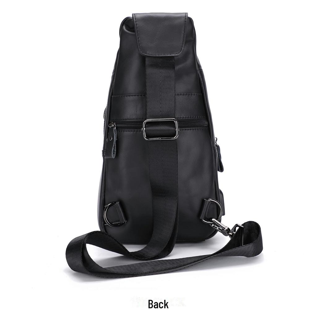Genuine Leather Men's USB Charging Chest Bag - Business Casual Single Shoulder Messenger Bag