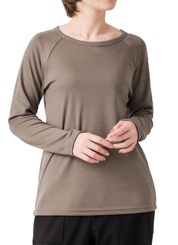 911 Merino Wool Raglan Sleeve Japanese Made Cut and Sewn Super 120 Long Sleeve Inner Base Layer Underwear Mountaineering Plain A [SPAN] T-Shirt