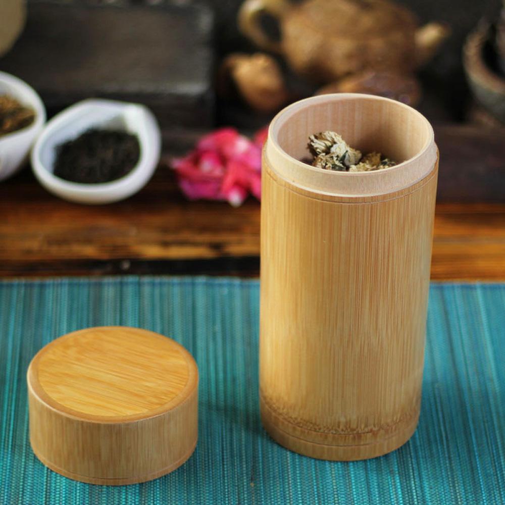 Tube Natural With Lid Jar Handmade Bamboo Tea Canister Organizer Storage Box Container