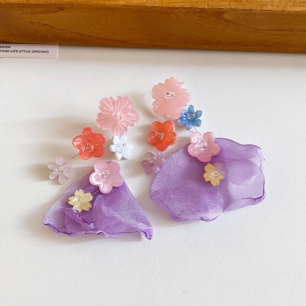 1pair Resin Fabric Fabric Flower Earring Contrasted Blush-colored Ear Accessories Women Girl
