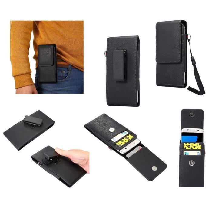 Housse Porte-cartes Clip Ceinture Rotatif 360 Étui Fermeture Magnétique Pour => NOKIA LUMIA 730 > Noir