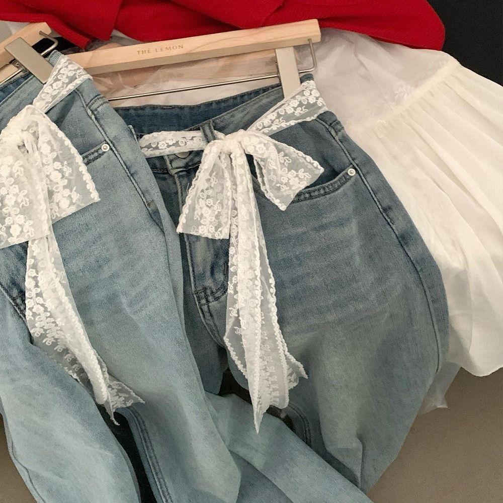 Bow Lace Waist Belt Y2k Long Dress Jeans Belt Korean Lace Waistband Streetwear