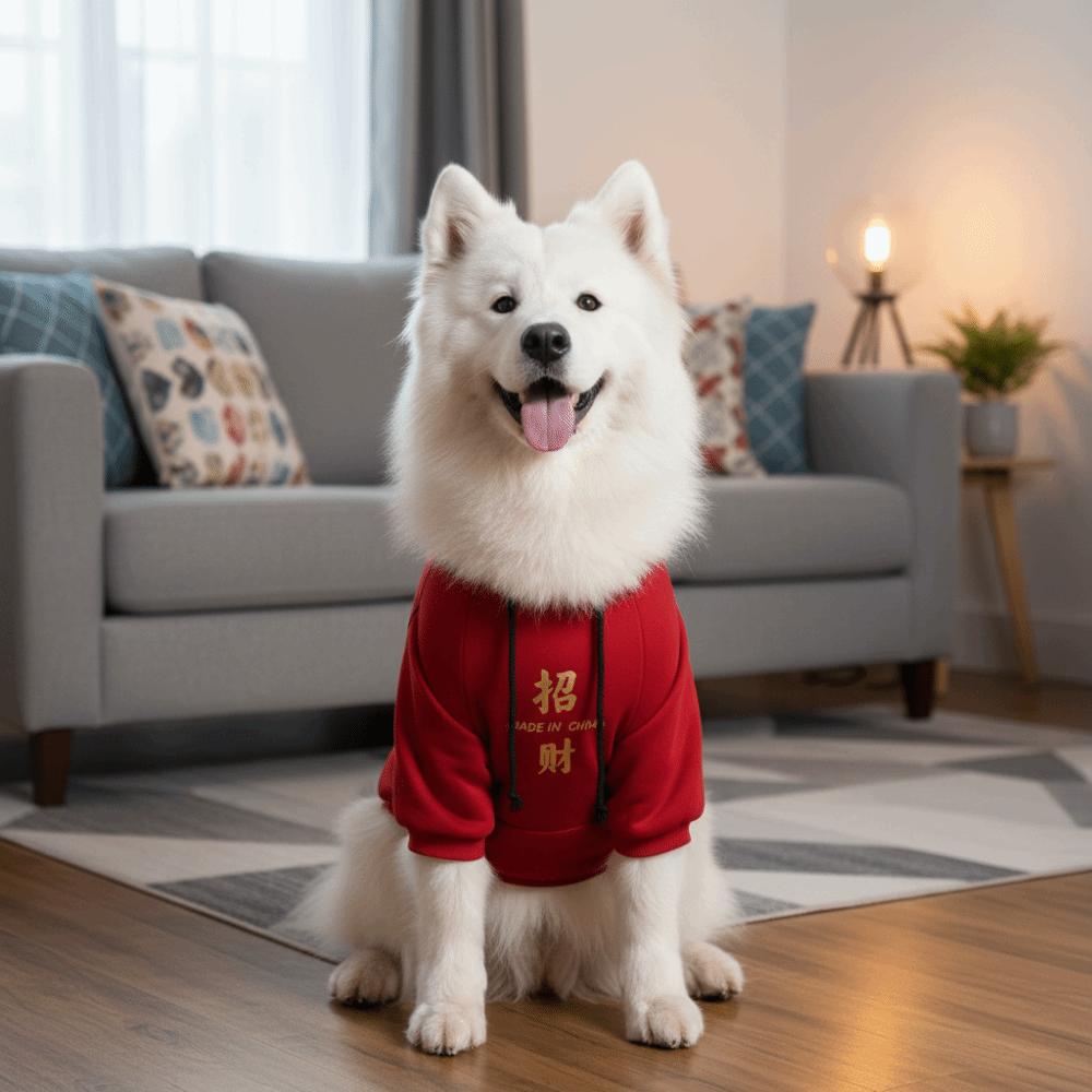 Festive Warm New Year Dog Hoodie Blessing Comfortable Dog Two-Legged Clothing Thicken with Drawstring Dog Fleece Coat Party