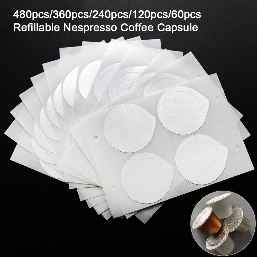 480 шт. многоразовых капсул Nespresso для кофе, самоклеящаяся алюминиевая фольга, наклейка для заправки капсул из нержавеющей стали