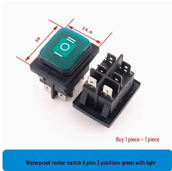 Waterproof 3-Position Rocker Switch KCD4, 4/6 Pins with Light, Anti-Collision Copper Pins, Boat-Style.