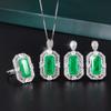 925 Silver Color Emerald Tourmaline Jewelry Set for Women Rectangle Lab Diamond Vintage Wedding Ring/Earring/Necklace